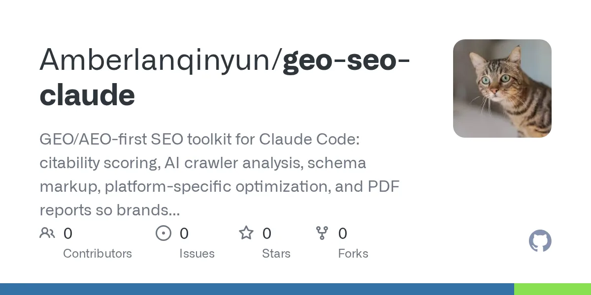 GitHub preview for Amber Lan's geo-seo-claude repository